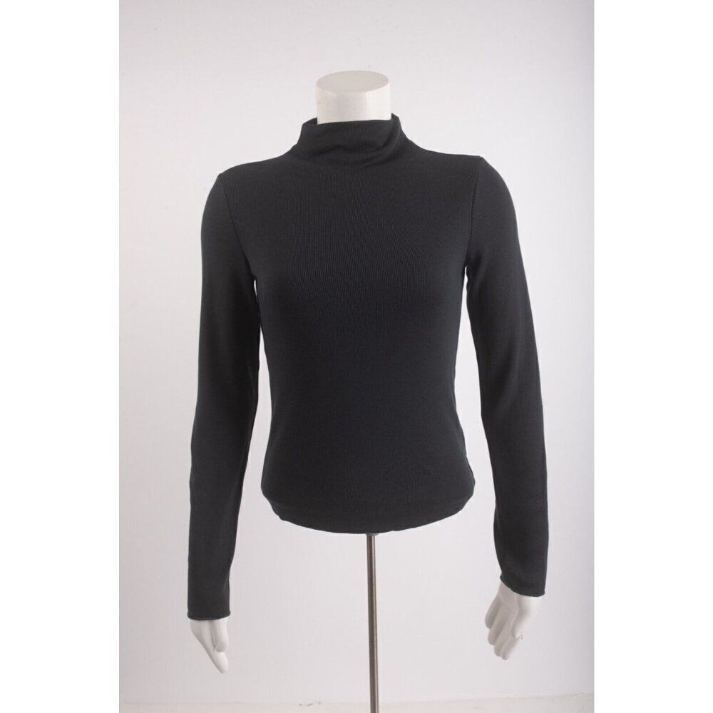Massimo Dutti Womans Mock Turtleneck Shirt Size S Dark Green Ribbed 6894/928 NWT